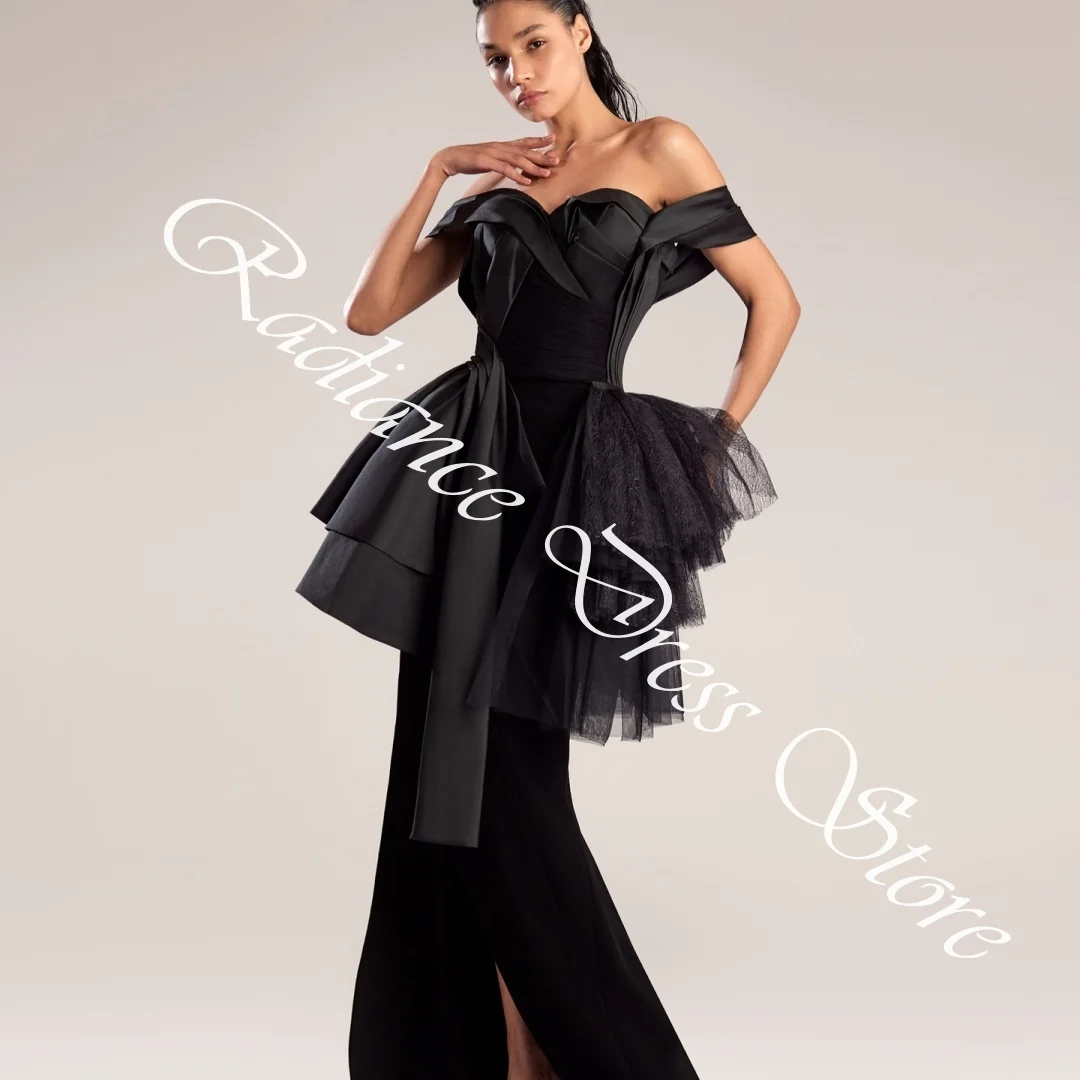 تخصيص رشيقة جيرسي مستقيم قبالة الكتف فساتين السهرة حمالة قصيرة الأكمام سستة الظهر لوحة القطار B #4