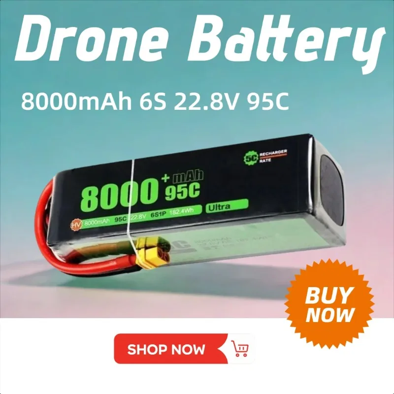 

XT60 8000mAh 6S 22.8V 95C LiPo Battery for RC Quadcopter Helicopter FPV Racing Drone Rechargeable Battery
