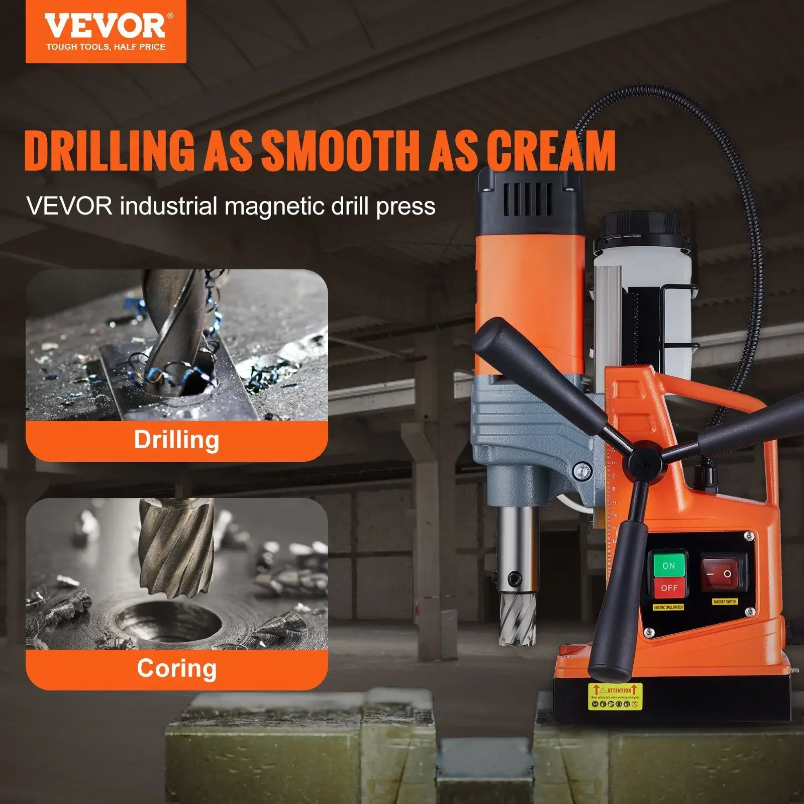 DB Wholesale 1300W Portable Magnetic Drill Press 2922lbf/13000N 810RPM High Efficiency Drilling Machines