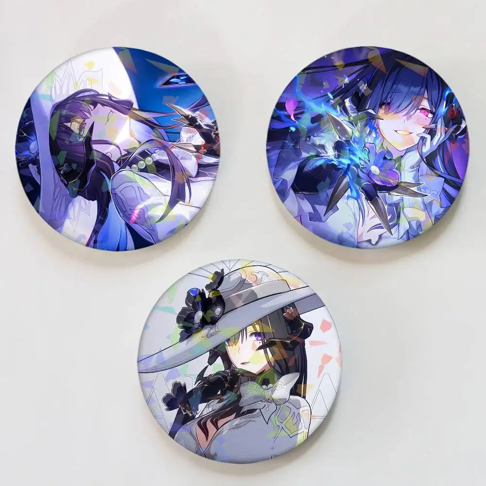 The Dahlia Game Honkai Star Rail Round Badge Lapel Pins for Backpacks Briefcase Laser Brooch Clothes Gifts