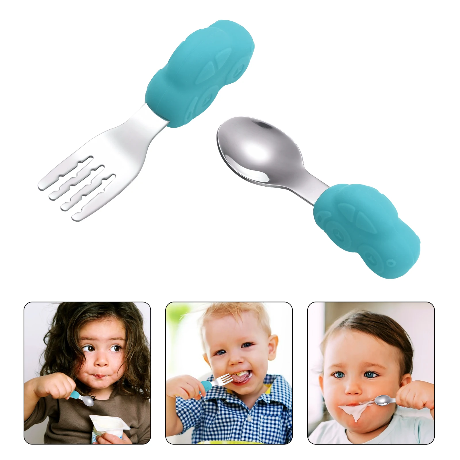 

1 пара детских принадлежностей, набор вилок и ложек из нержавеющей стали, короткие ручки, удобный захват, термостойкий, безопасный, прочный, для обучения малышей