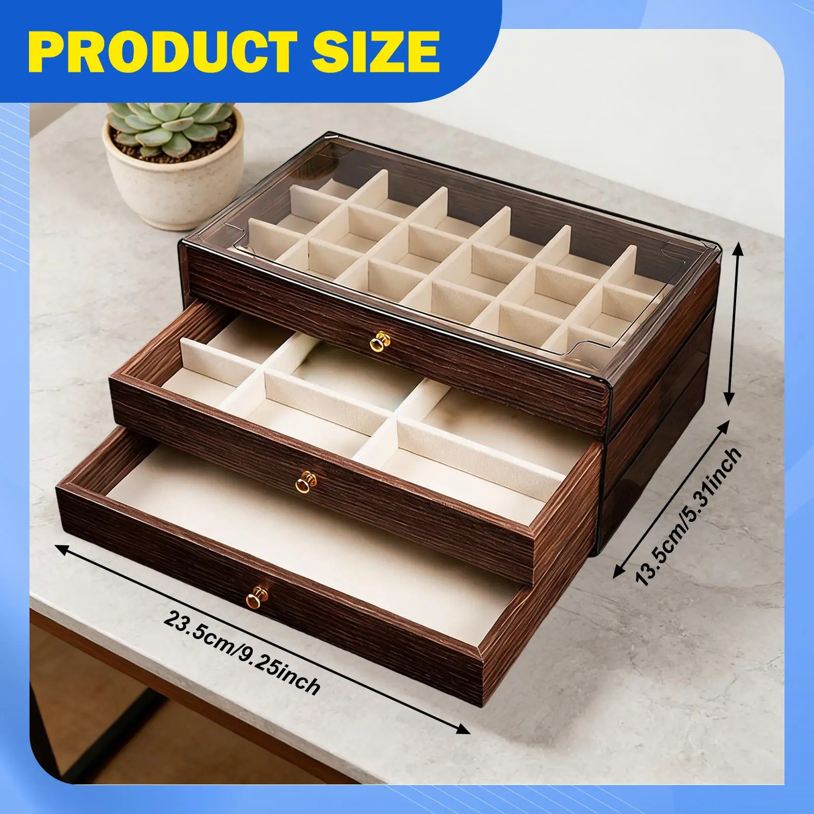 

Jewelry Box Storage Case Versatile Wooden Soft Lining 3 Layer with Compartments Organizer for Watches Necklaces Earrings