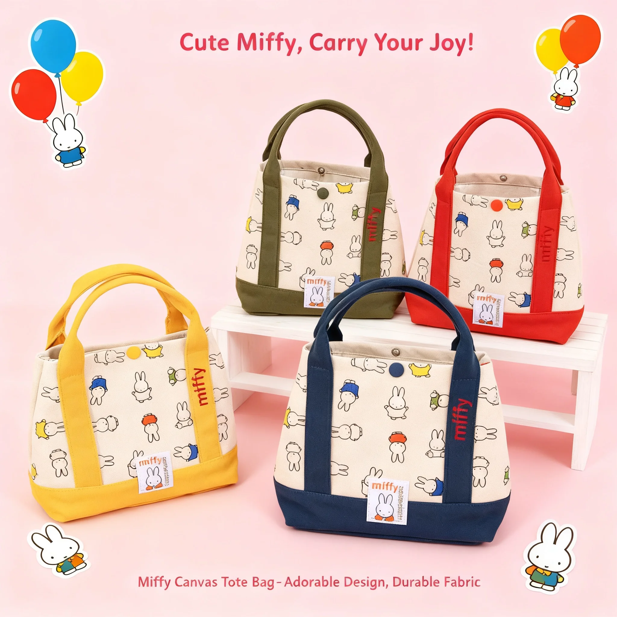 Miffy Kawaii Cartoon Rabbit Canvas Embroidery Handbag Bento Multifunctional Storage Bag Girl Gift Fashion Cute