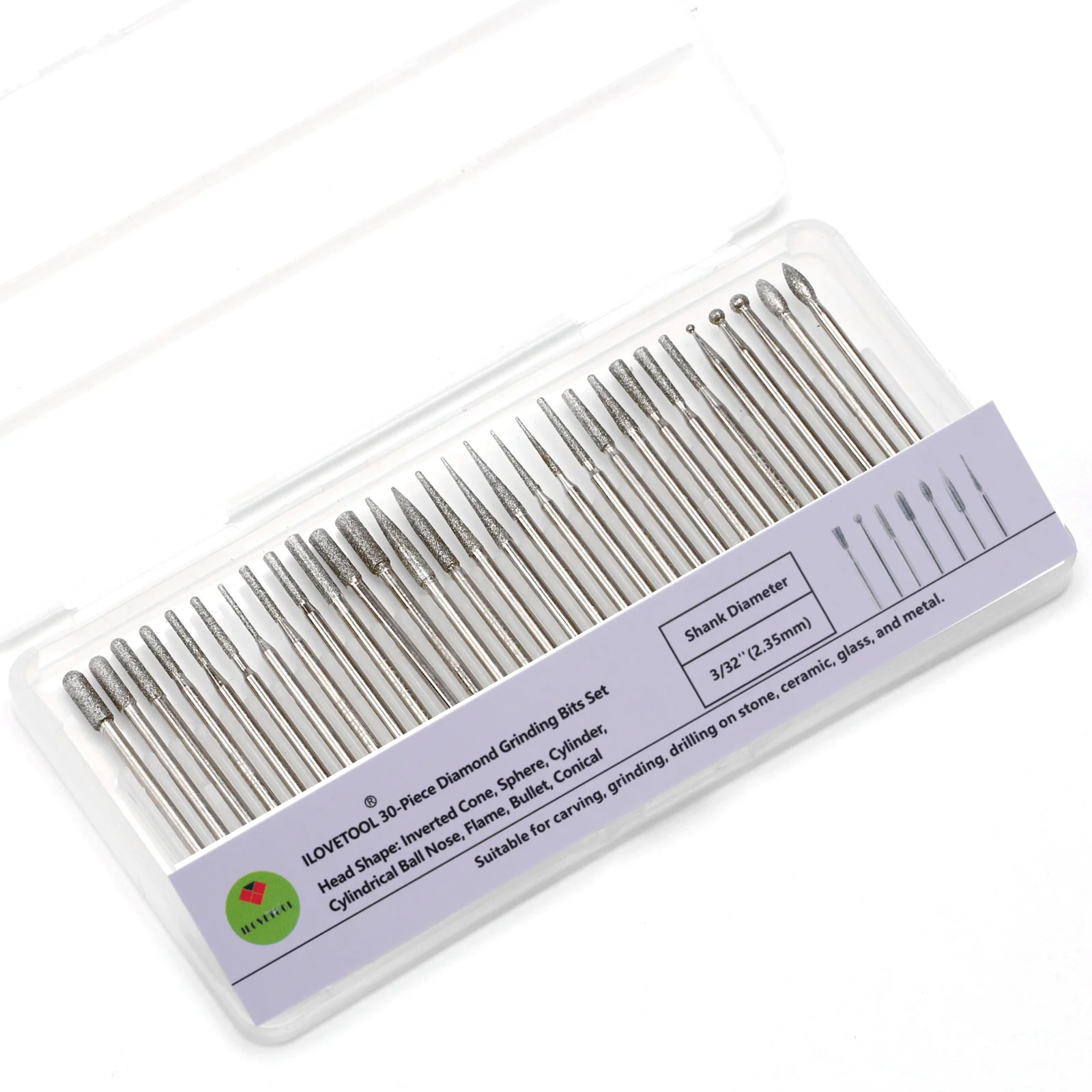 30Pcs Diamond Grinding Bits Set Stone Carving Tools 3/32