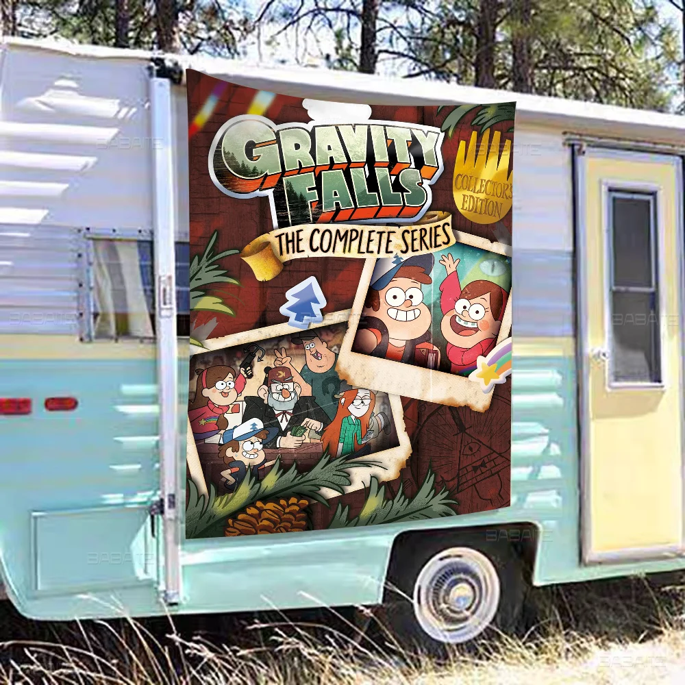 

G-Gravitys Cartoon F-Falls High End Quality Banner Printing Artistic Atmosphere Style Camping Flag