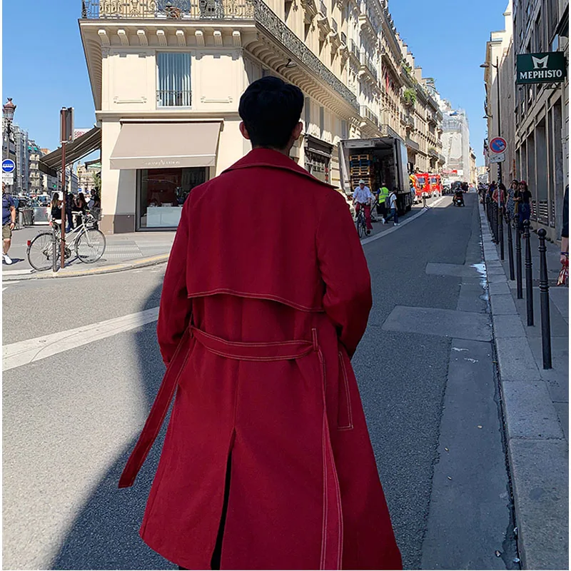 Men Loose Casual Long Jacket Trench Coat Outerwear Male Women Vintage Streetwear Hip Hop Red Cardigan Windbreaker Overcoat