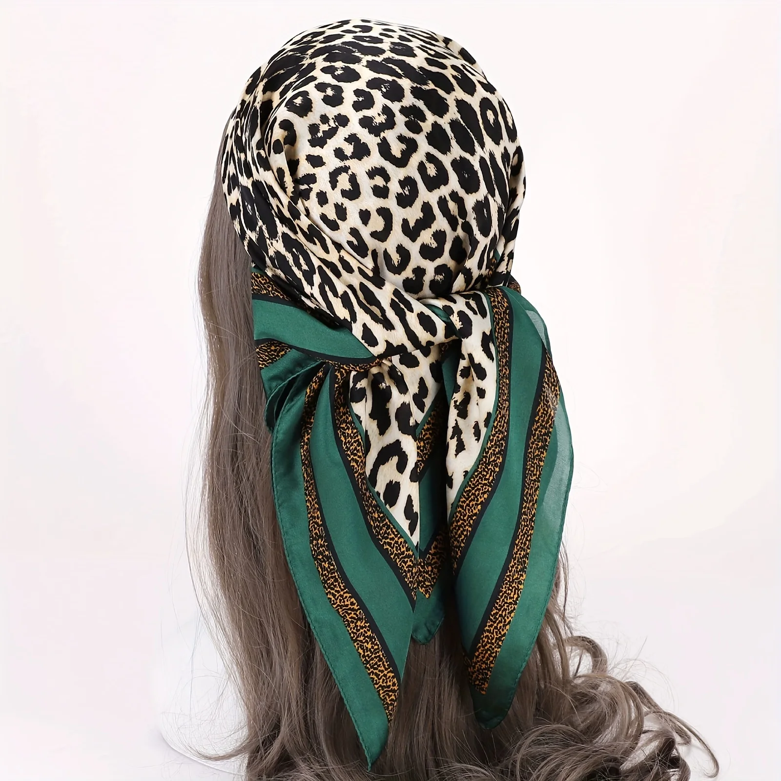 Camel/Green Leopard Square Scarf Stylish Thin Breathable Small Shawl Sunscreen Windproof Headscarf For Women Daily Wear