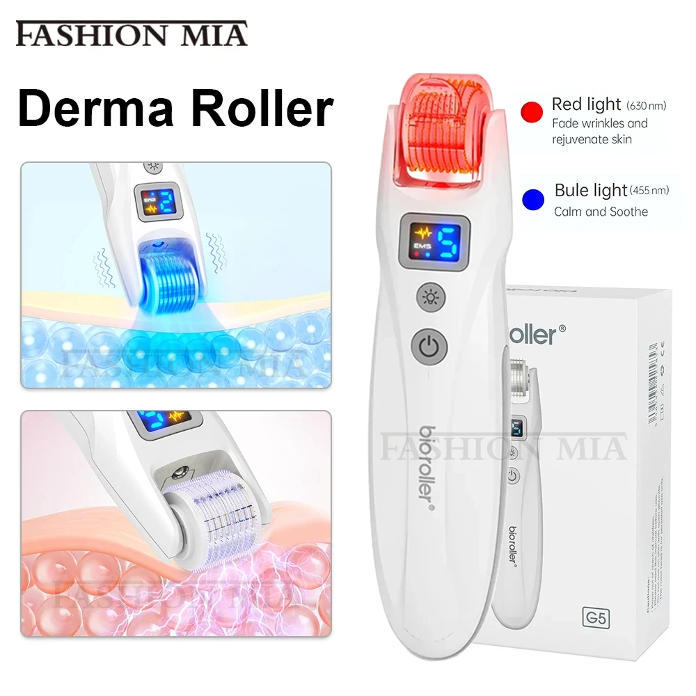 Electric Wireless EMS Titanium Derma Roller Microneedling Bio roller G5 Micro Current Vibration Device for Hair Face Skin Care