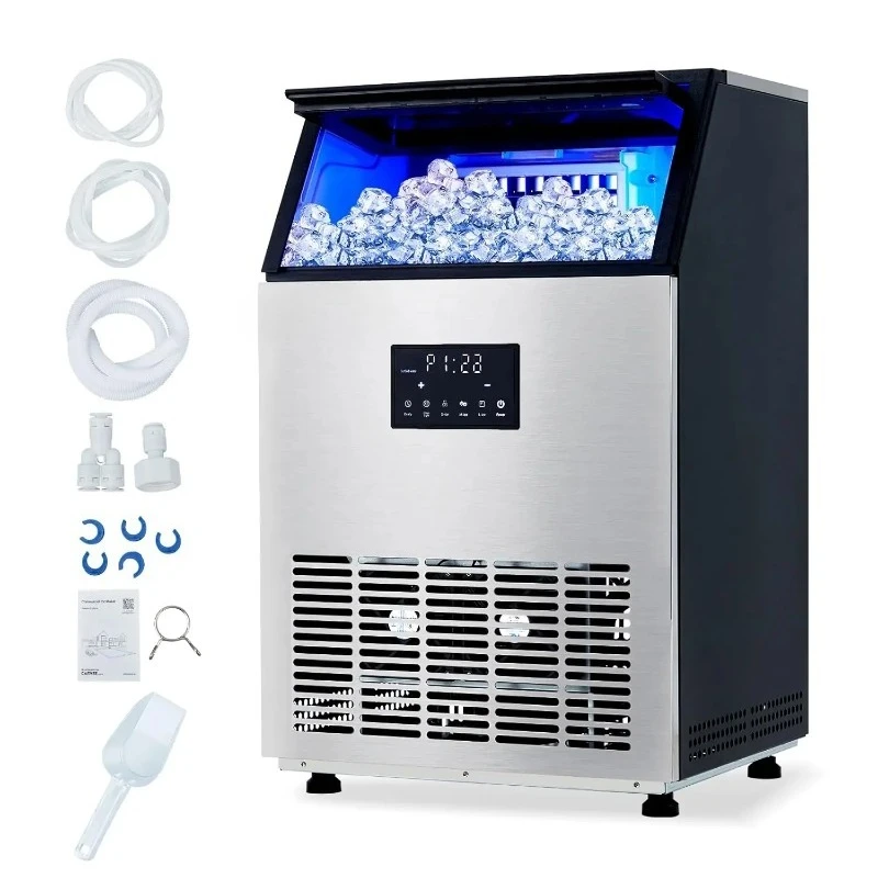 Commercial Ice Maker Machine 150LBS/24H, 40LBS Storage Bin, Fast Ice Making, Dual Water Inlet & Auto Self-Cleaning for home