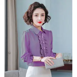 2024 Autumn New Fashion Patchwork Solid Color Turn-down Collar Long Sleeve Blouse Ladies All-match Buttons Ruffles Women's Shirt