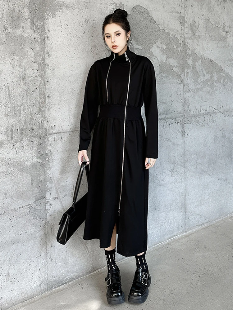 NYFS 2025 ربيع جديد فساتين امرأة Vestidos رداء Elbise فضفاض حجم كبير تشديد الخصر المرقعة سستة شق فستان طويل #4