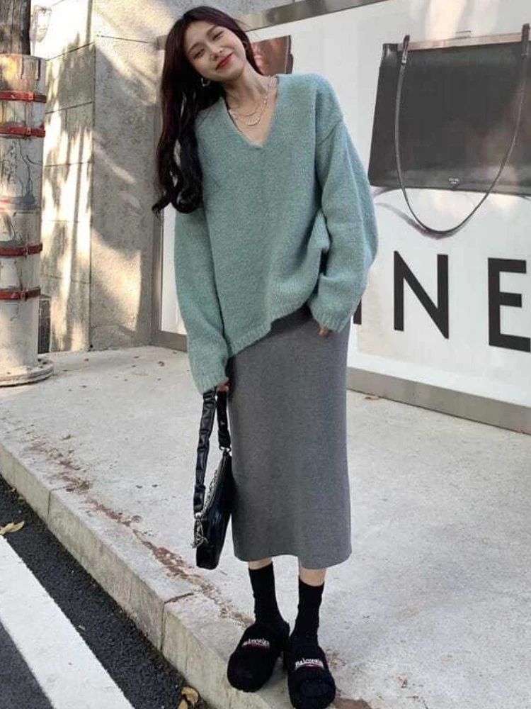 

Вязаные юбки женские чистые для отдыха осенний темперамент минималистичный миди Faldas корейский стиль женские универсальные базовые нежные стильные