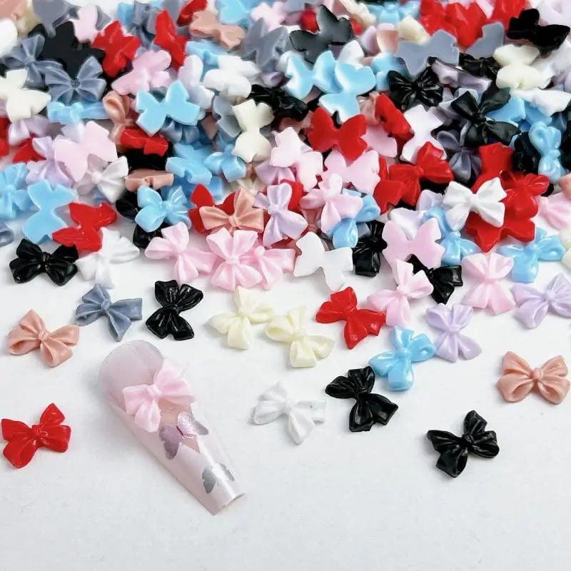 

50PCS Sweet Minimalism Solid Color Bow Nail Charms 3D Resin Multi Color Wrinkle Bow Nail Art Decoration Manicure DIY Supplies