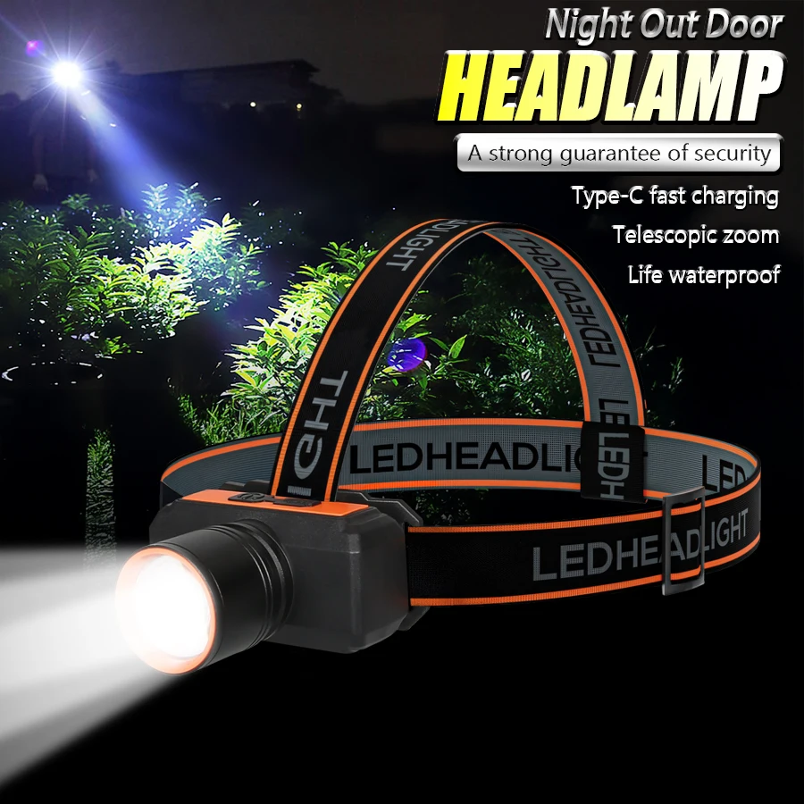 

Camping Head Lamp Telescopic Zoom TYPE-C Rechargeable Outdoor Fishing Head Mounted Headlight Waterproof Night Fishing Light