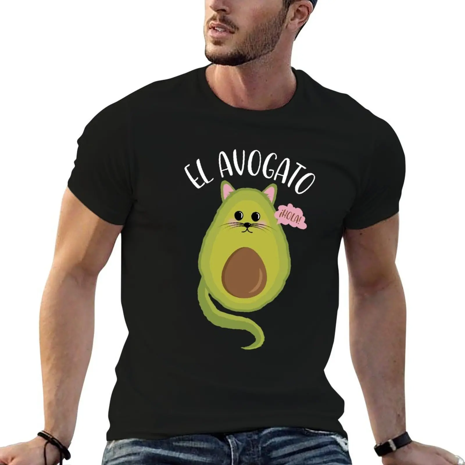 El Avogato cute funny cat gato avocado mash-up T-Shirt graphic tee shirt custom t shirt mens t shirt