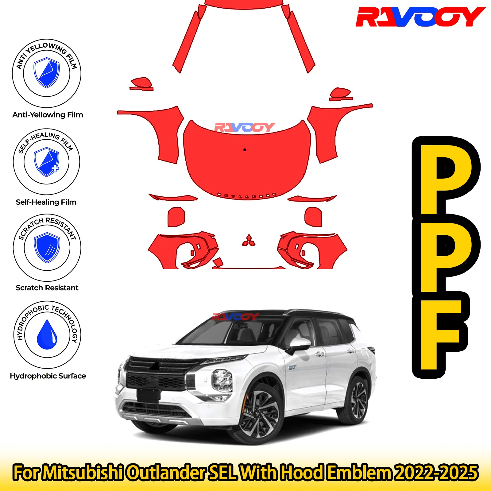 

Для Mitsubishi Outlander SEL с эмблемой капота 2022-2025, глянцевая матовая черная предварительно вырезанная передняя пленка PPF, комплект защиты от краски