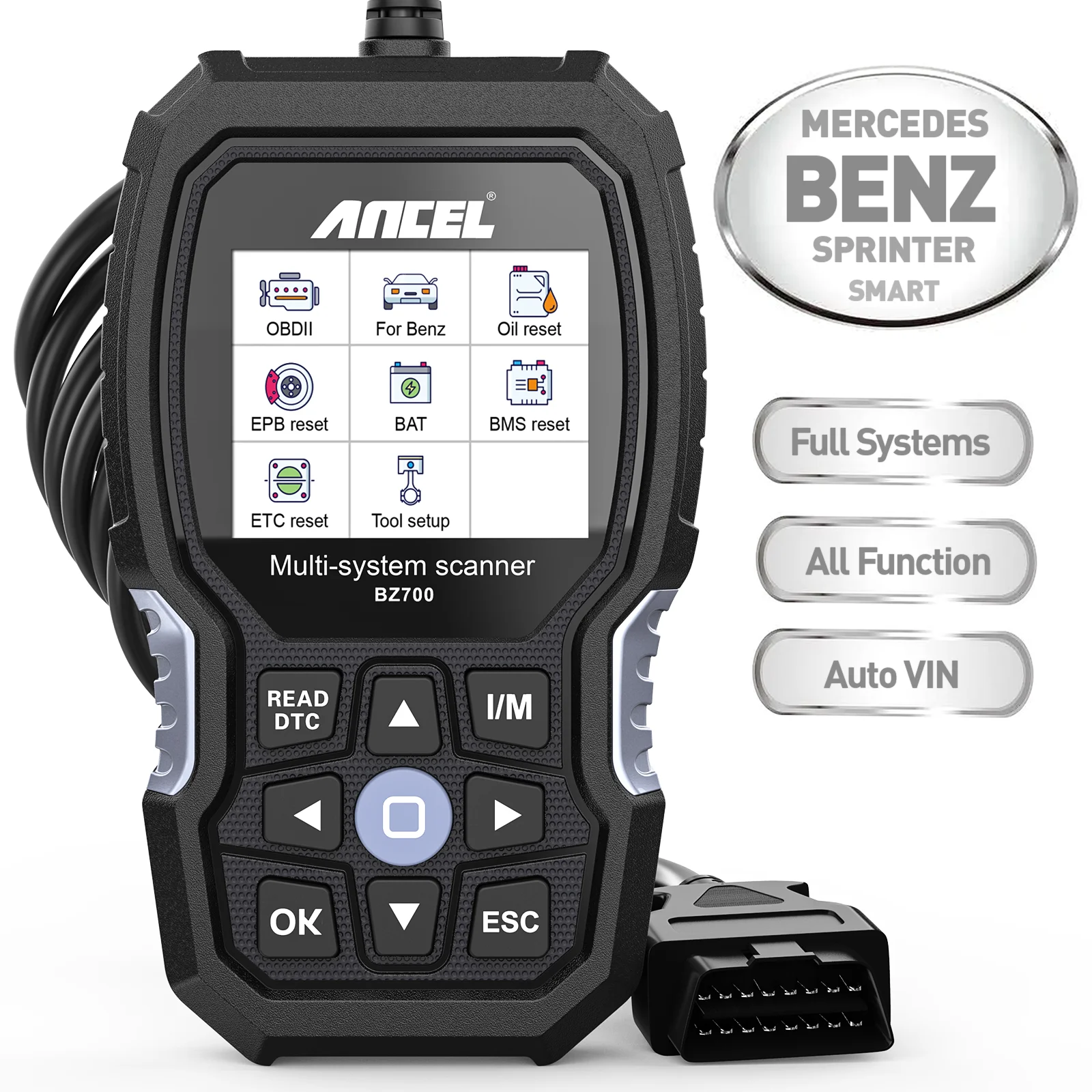 OBD2-Scanner für Mercedes Benz ANCEL BZ700 Auto-Codeleser ABS SRS SAS Ölrückstellung Motor-Check Alle Systeme Diagnose-Scan-Tool