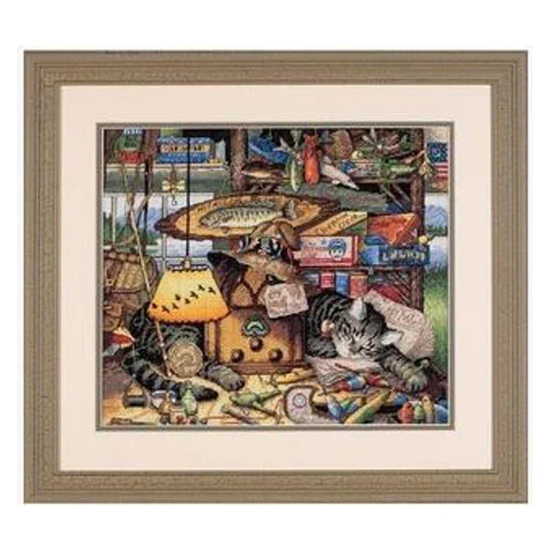 Amishop Top Quality Lovely Counted Cross Stitch Kit Max In The Adirondacks Kitty Cat Sleeping dim 35088