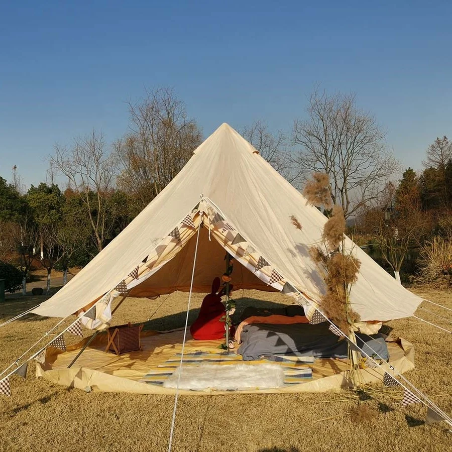 Customized Large Cotton Canvas Bell Tent Luxury Safari Waterproof Breathable Yurt for Outdoor Use