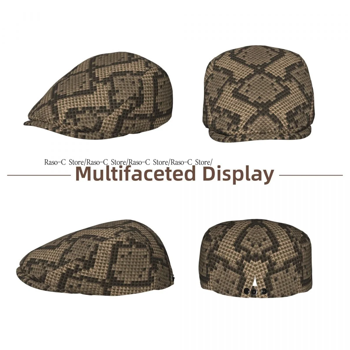 Spring Summer Adult Flat Cap Snake Skin Pattern Unisex Newsboy Ivy Cap Light Thin Forward Beret Outdoor Hat