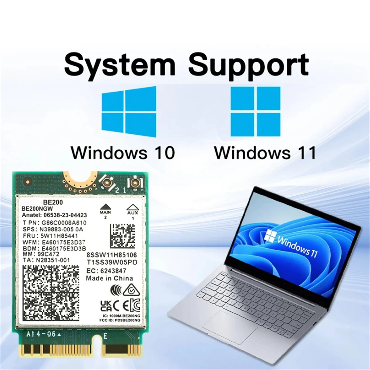 WiFi 7 for Intel BE200 Wireless Network Card BT5.4 Wifi Card BE200NGW 2.4/5/6GHz 5.8 Gbps M.2 Adapter for PC Laptop