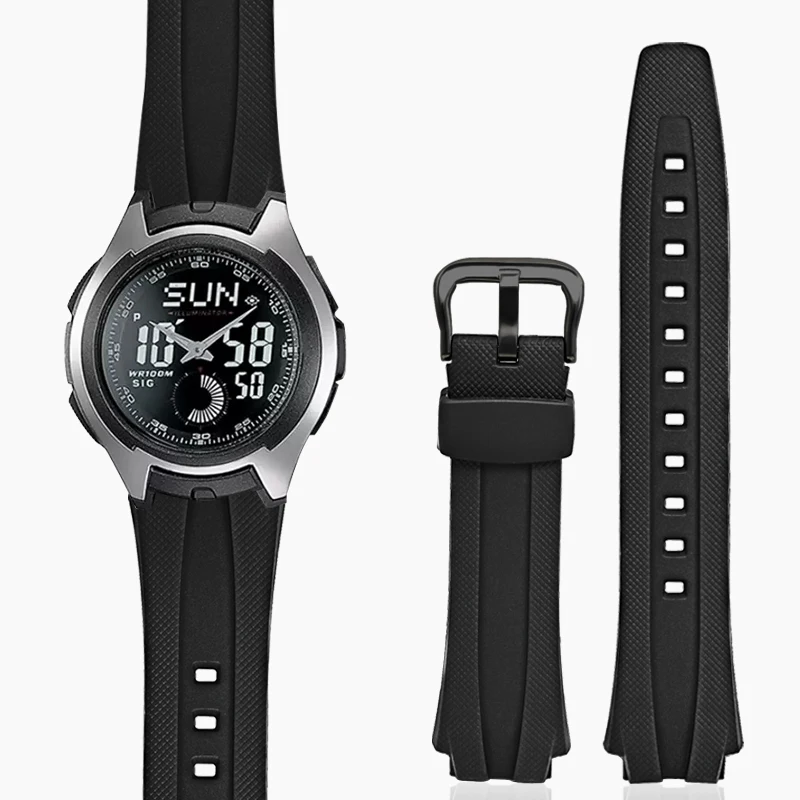 Strap For Casio AQ-160w AQ-161w AQ-163w Watch Band Men Black 17mm Resin TPU Waterproof Bracelet Replacement Watch Accessories