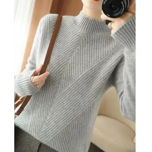 Fashion Solid Color Screw Thread Knitted Sweaters Women\'s Clothing 2022 Autumn New Loose Casual Pullovers All-match Tops