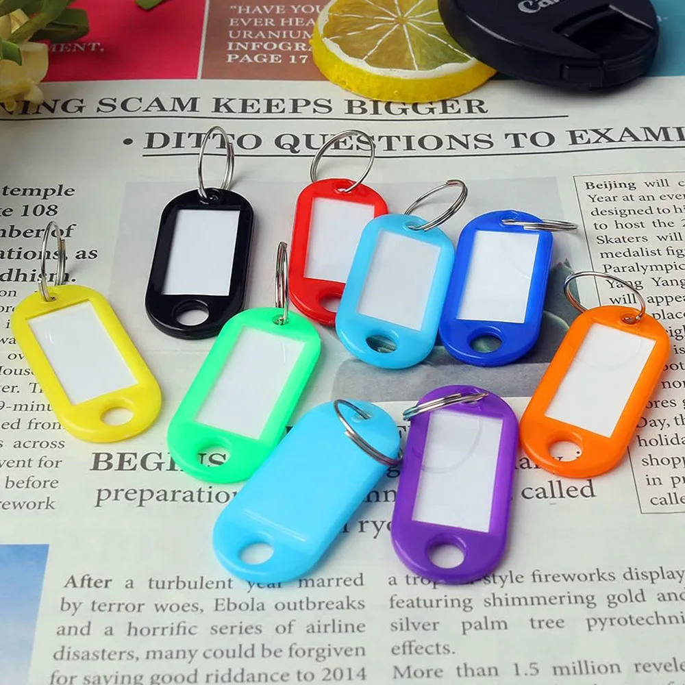 100 PCS KeyChain Labelable Plastic DIY Name Ring for Baggage Paper Labeling to Key Suitcases Pets Tag Accessories Multi-Color