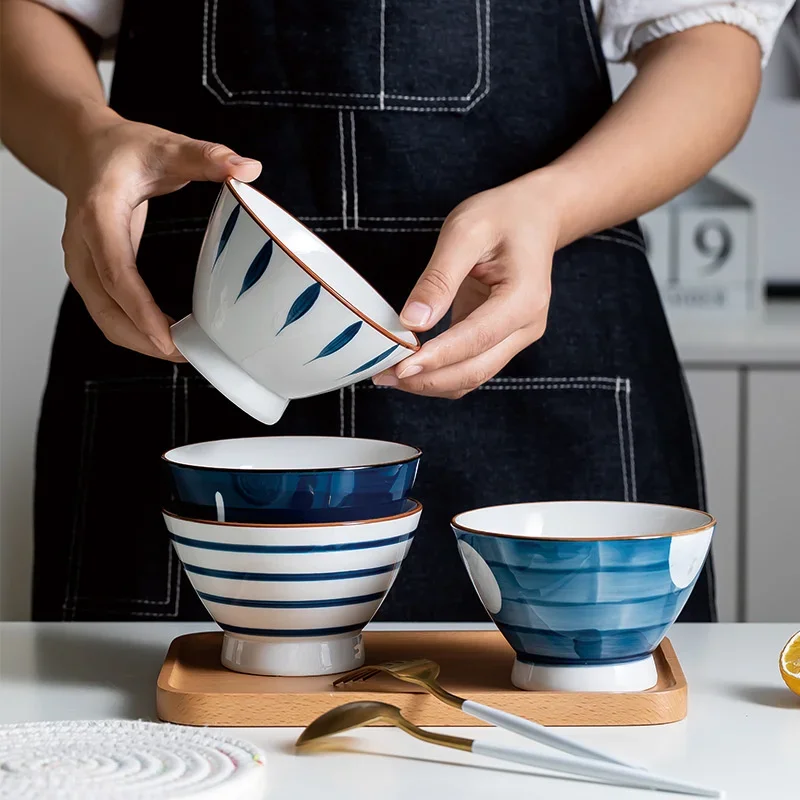 Japanese Ramen Bowls Ceramic Bowl Tableware High Foot Hat Bowl Big Soup Bowl Home Net Blue And White Porcelain