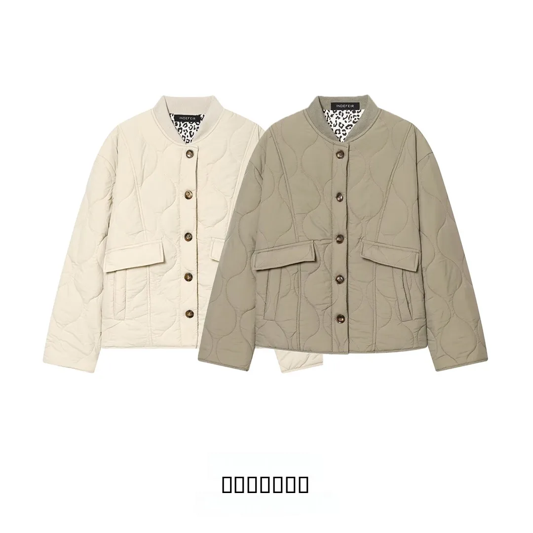 

KASLEAD New Women's Long Coat Leopard Print Stand Collar Simple Versatile Street Sle Polyester Fiber Button Closure Jaet