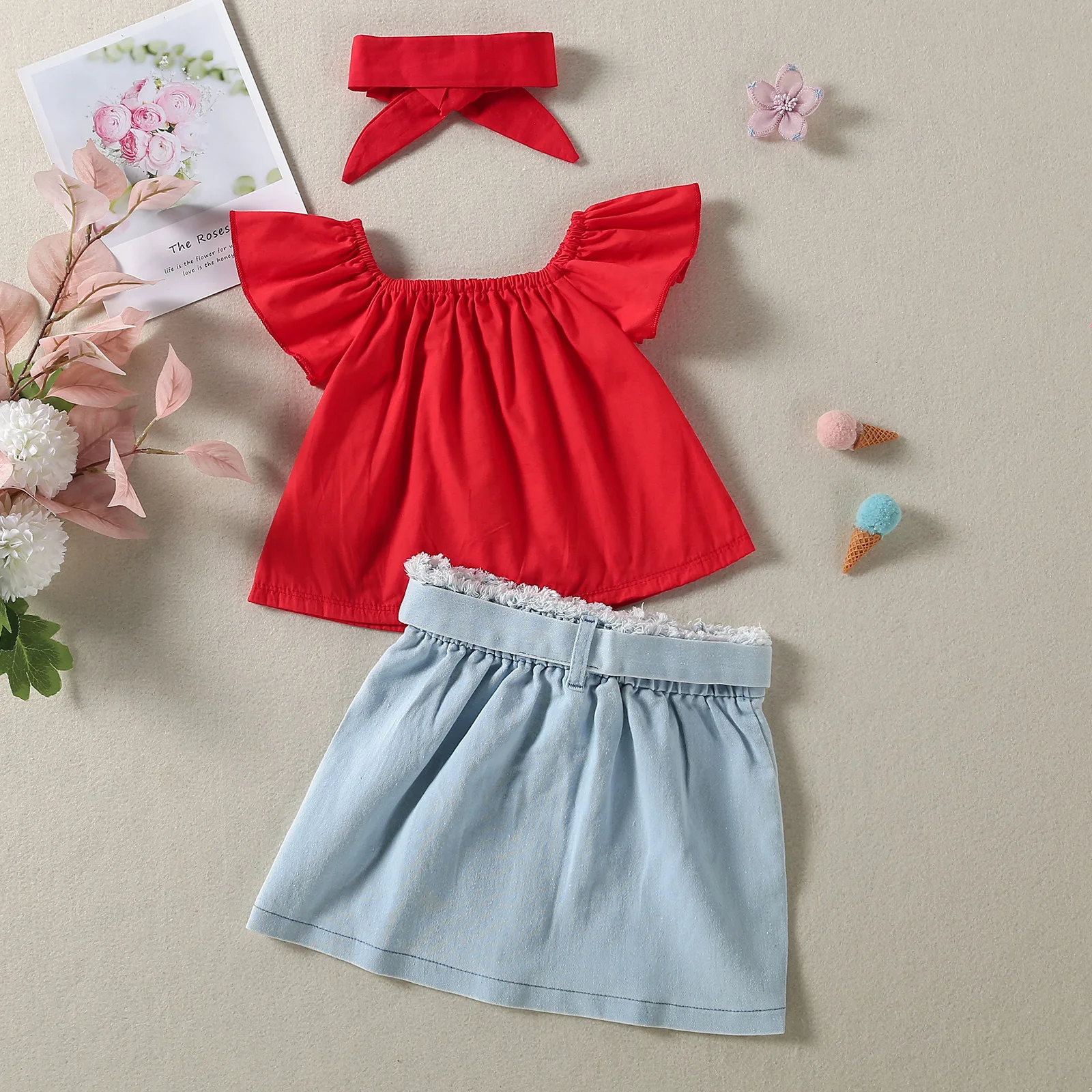 Baby Clothing Clearance - 여름 아기 여자아이 레드 플라이 슬리브