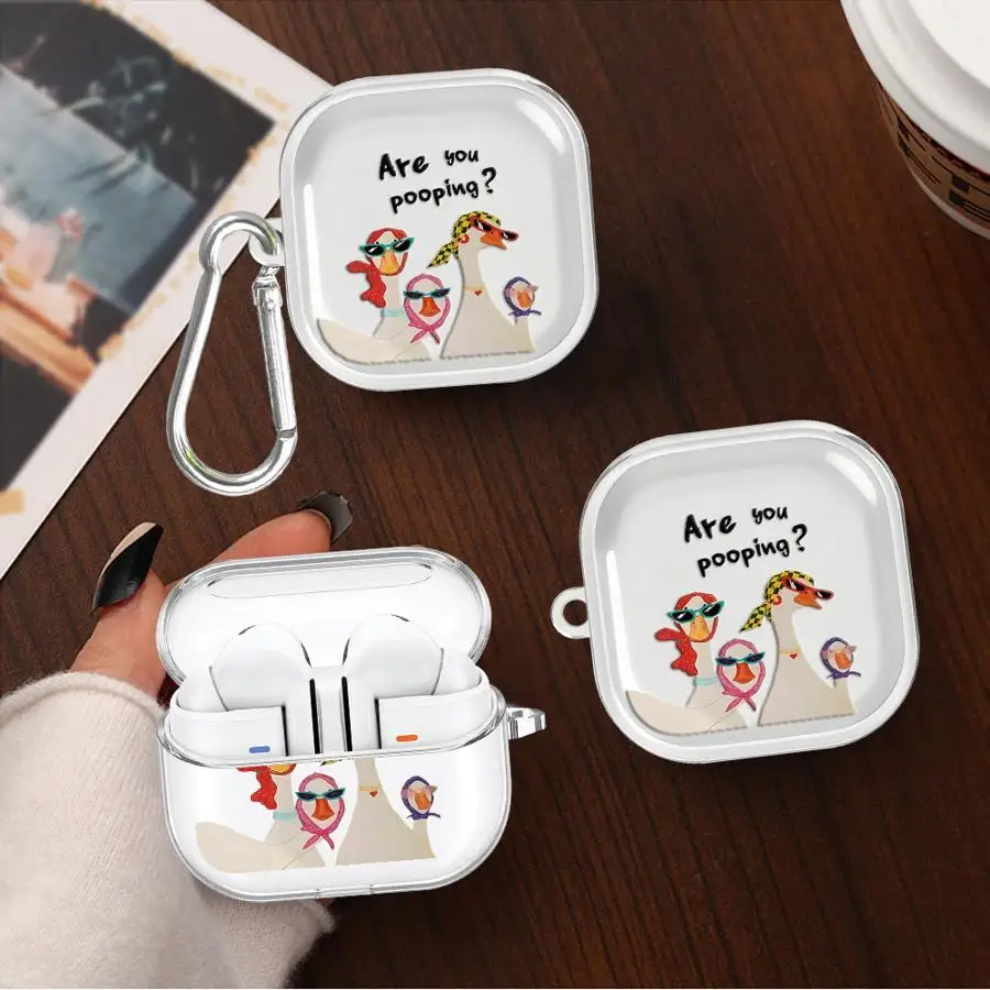 Cartoon Duck Clear Earphone Cases Cover With Hook Case For Samsung Galaxy Buds 3 FE 3Pro Live 2 4Pro 2Pro 4 Pro