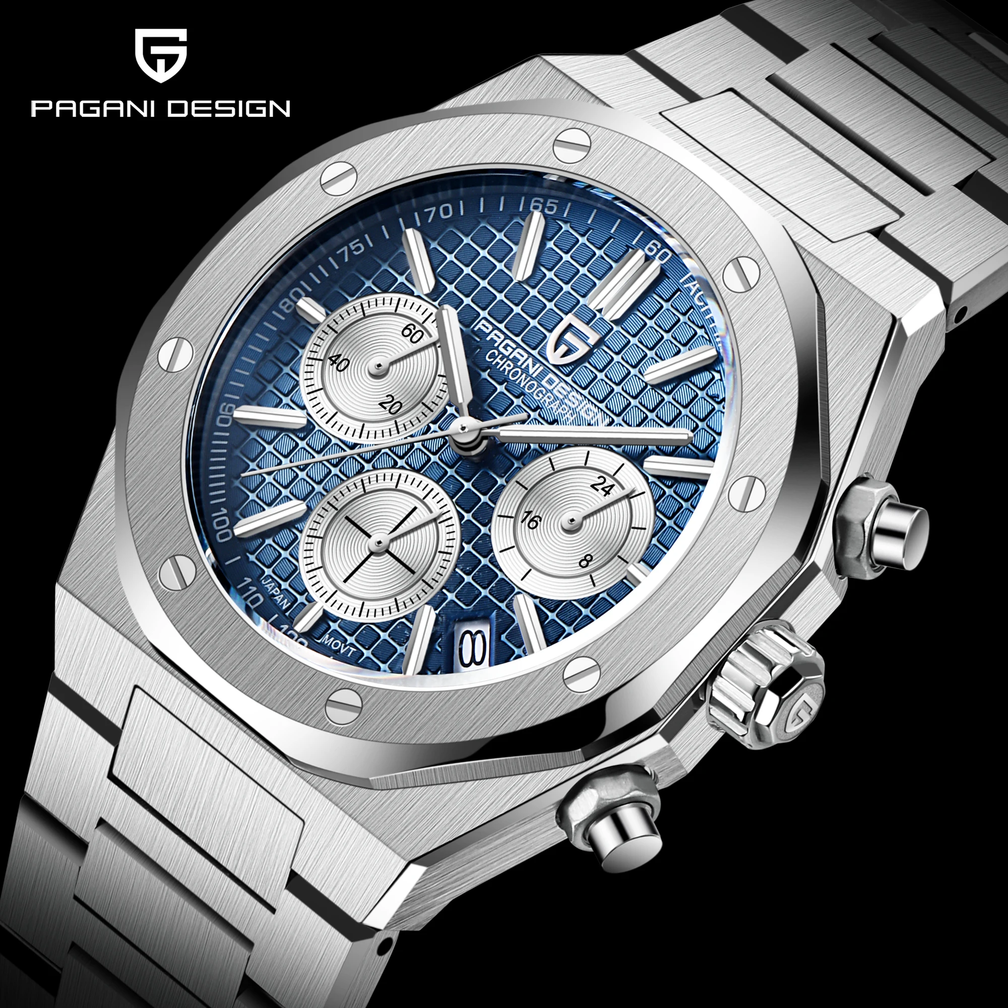 Imagem -04 - Pagani Design Relógios de Quartzo para Homens Luxo Sapphire Relógio Vk63 Sports Chronograph Impermeável Pd1707 Aço Inoxidável