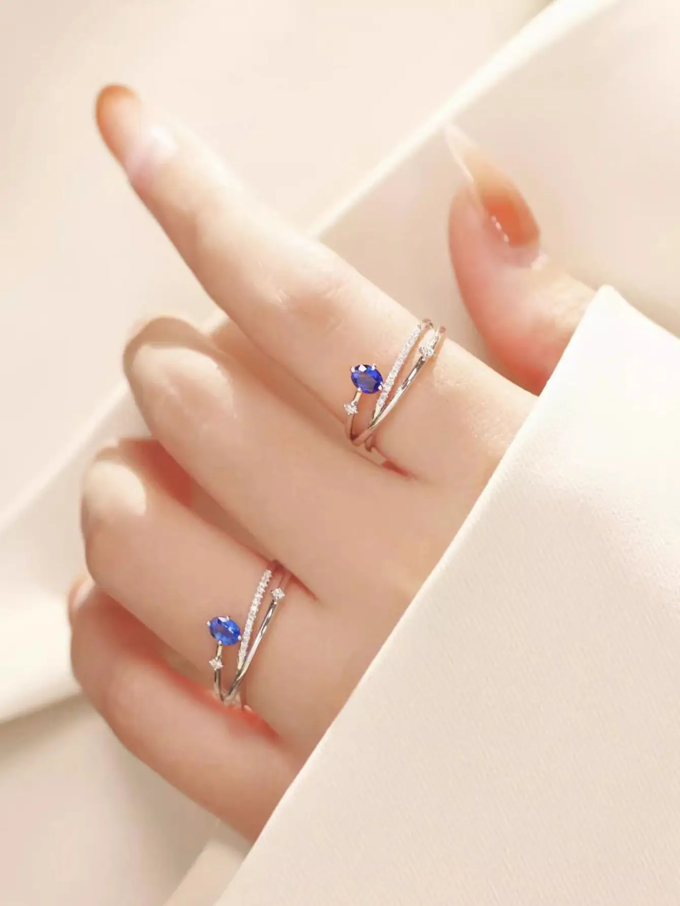 925 argento Ins style sapphire star track diamond ring personalità squisita no collision style temperamento elegante smart versati