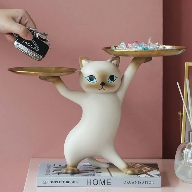 

Creative Cat Tray Desktop Candy Storage Tray Container Resin Figurines Interior Entrance Key Home Office Table Decor Accessorie