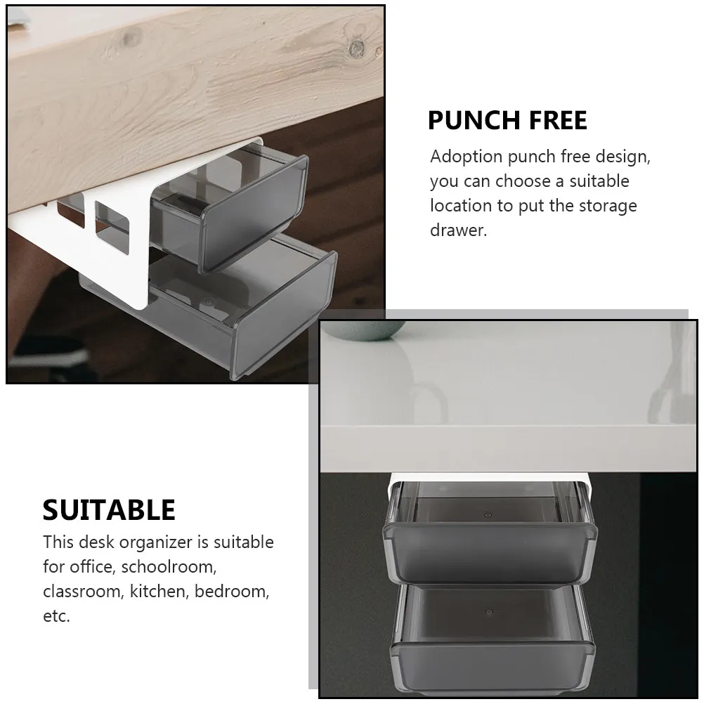 Under Desk Storage Box Punch-Free Design Multi-Function Office Drawer Organizer Pen Box Hidden Storage Container for Table