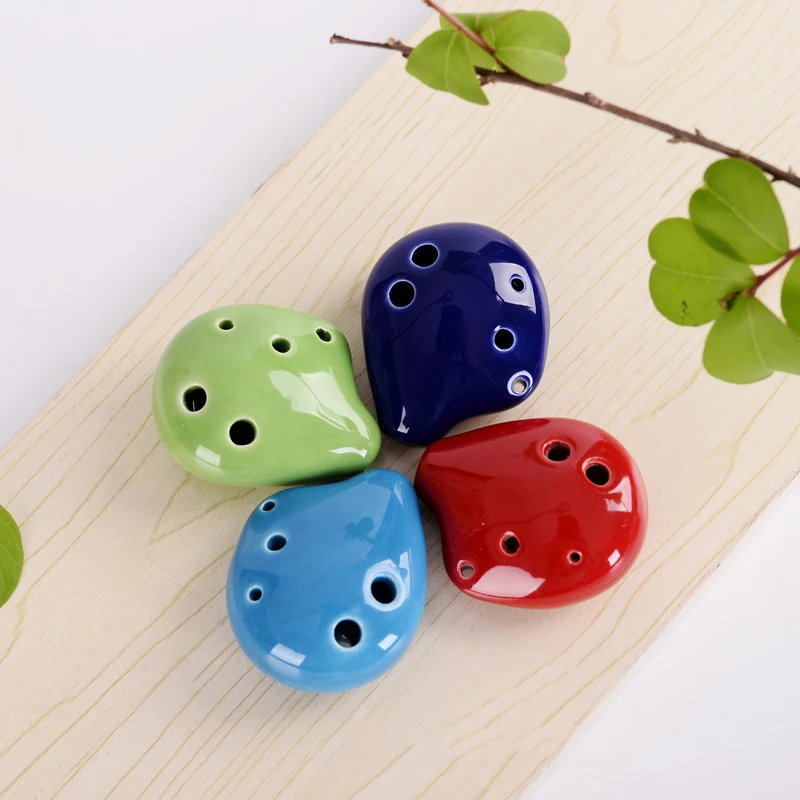 4 Colors Ocarina 6 Hole Colorful Mini Ocarina C Tone Beginner Ocarina Teaching Toys Ceramic Pendant Kid's Toy Gift