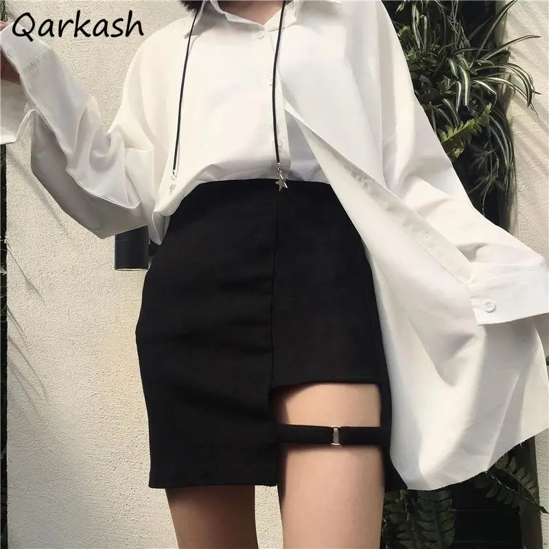 

Skirts Women Solid Bodycon Elegant Slim Mini Student Ulzzang High Waist Black Simple Office Lady Streetwear Stitching Korean Ins