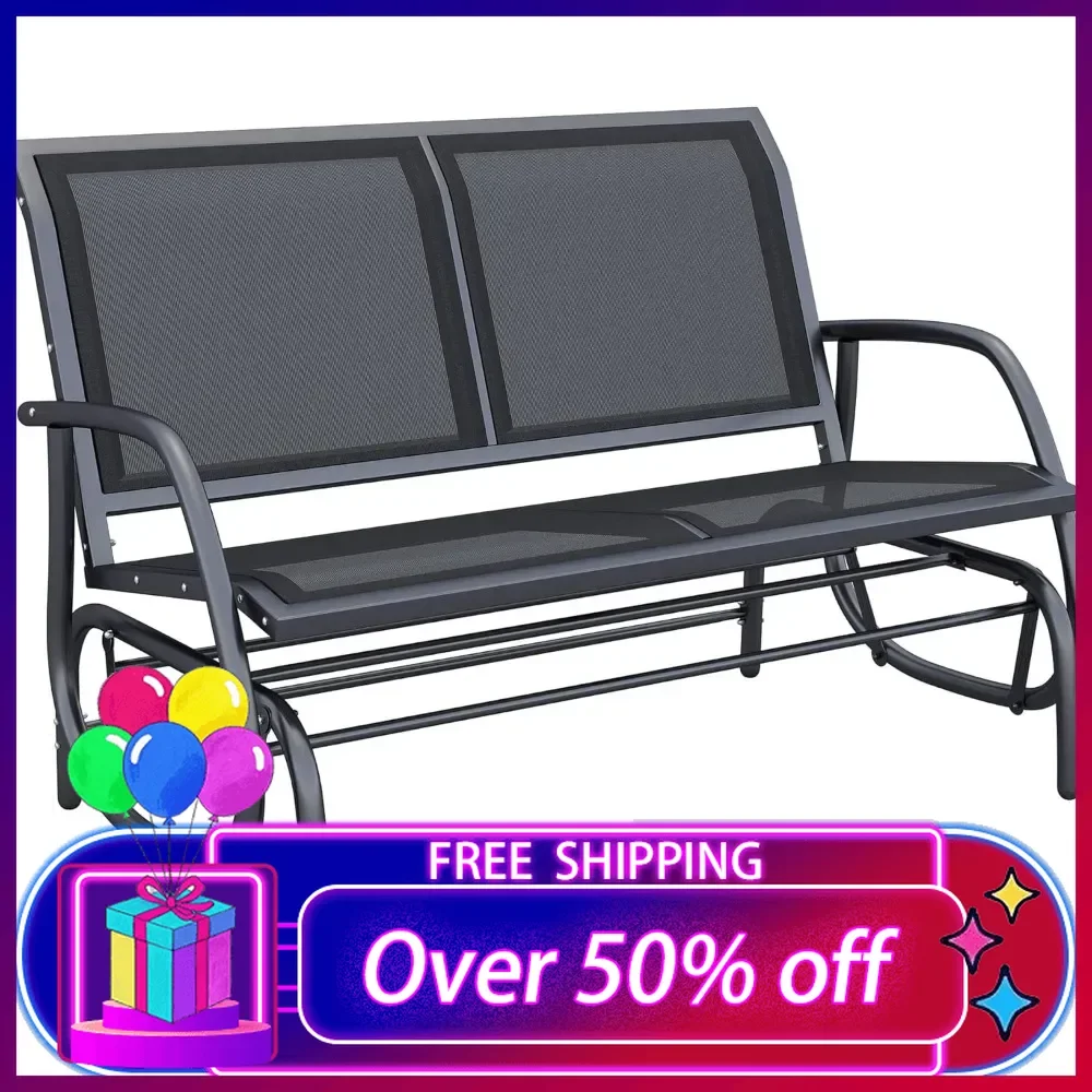 

2-Person Outdoor Glider Bench, Patio Double Swing Rocking Chair Loveseat w/Powder Coated Steel Frame for Backyard Garden Porch