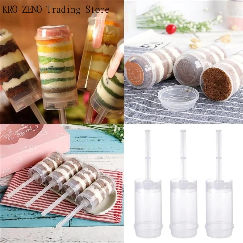 10pcs Pushable Cake Holders Diy Push Cake Mold Cylinder Shaped Cake Pusher Push Pops Plastic Containers With Lids For Kitchen