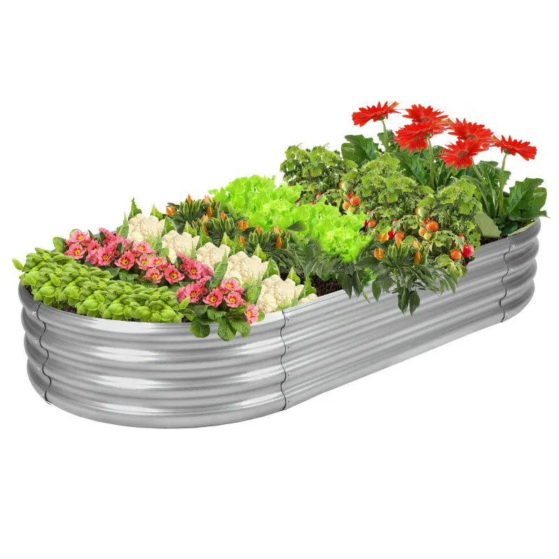 1PCS Multi-colored Garden Bed Metal Planting Garden Bed Oval-shaped Galvanized Steel Sheet in Various Sizes Metal Planting Box V