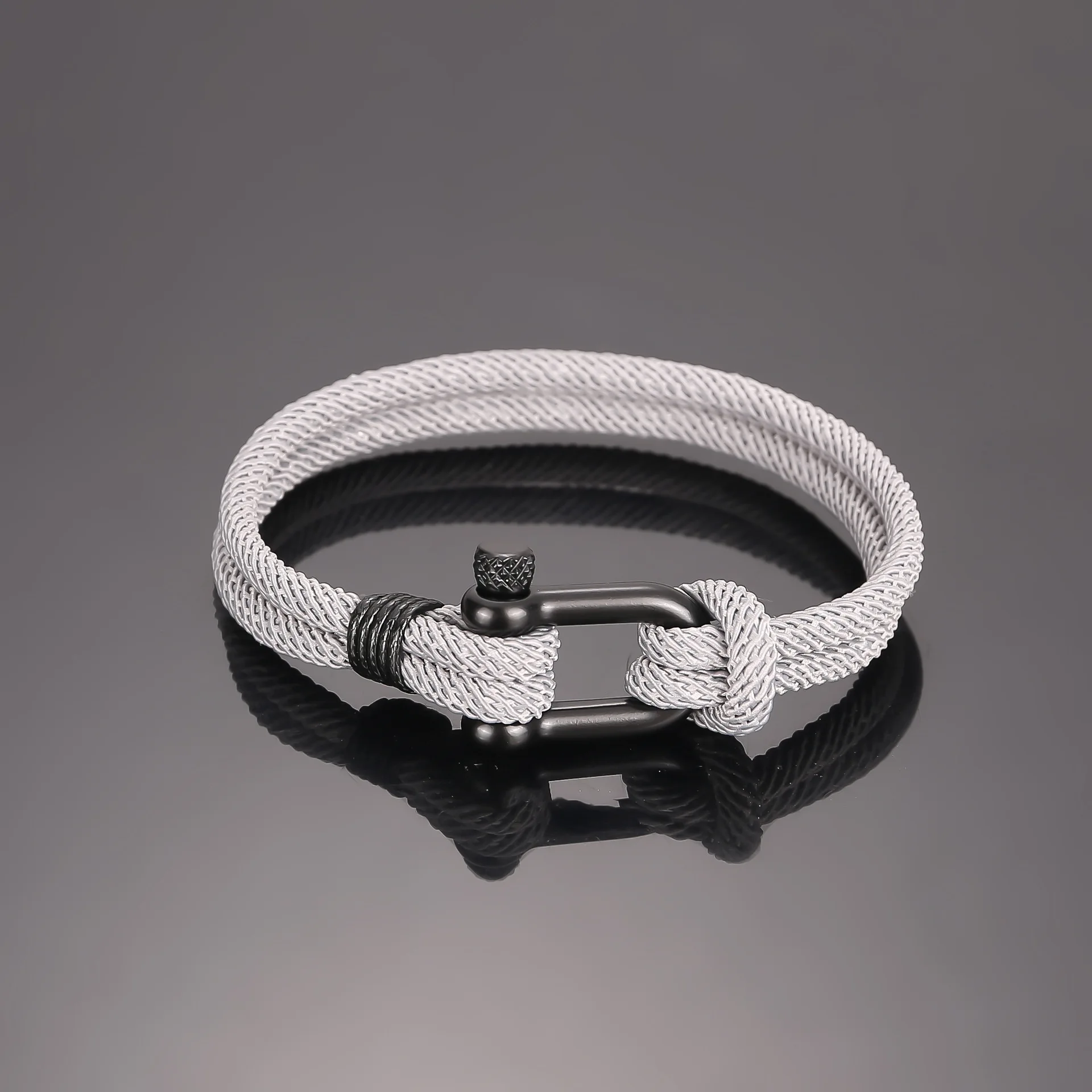 Men's Black Stainless Steel Milan Cord Bracelet Red Rope Shackle Buckle Nautical Braided Wristband Jewelry Gifts Accessories Hot