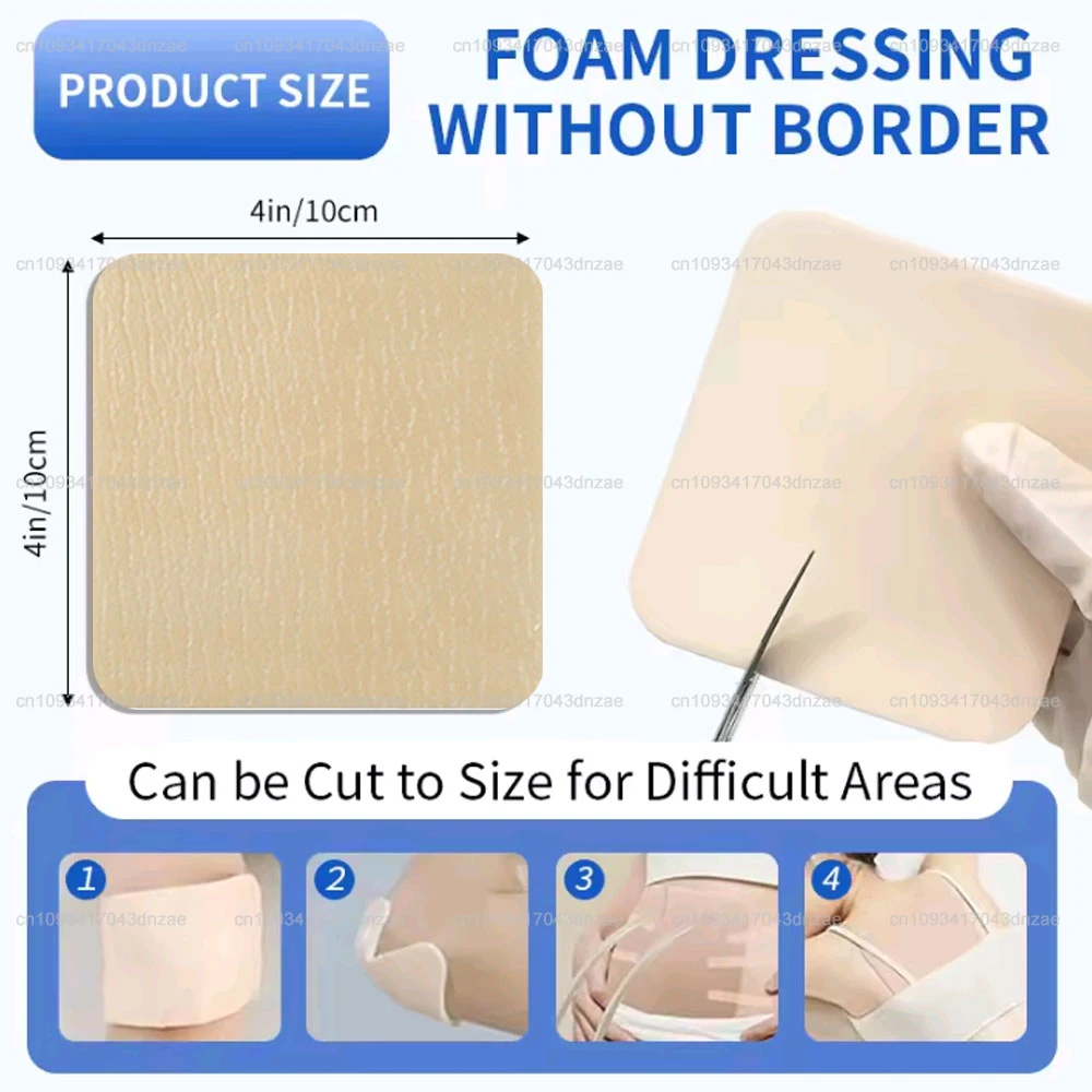 10Pcs 10x10cm Dressing Wound Patches Silicone Medical Ulcer Adhesive Dressing Absorbent Foam with No Border