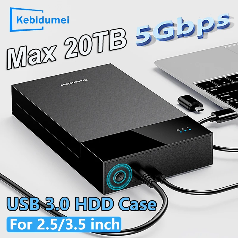 

5Gbps 20TB External HDD Case 2.5/3.5 Inch SSD External Hard Drive Enclosure SATA to USB 3.0 Hard Disk Case Adapter for PC Laptop