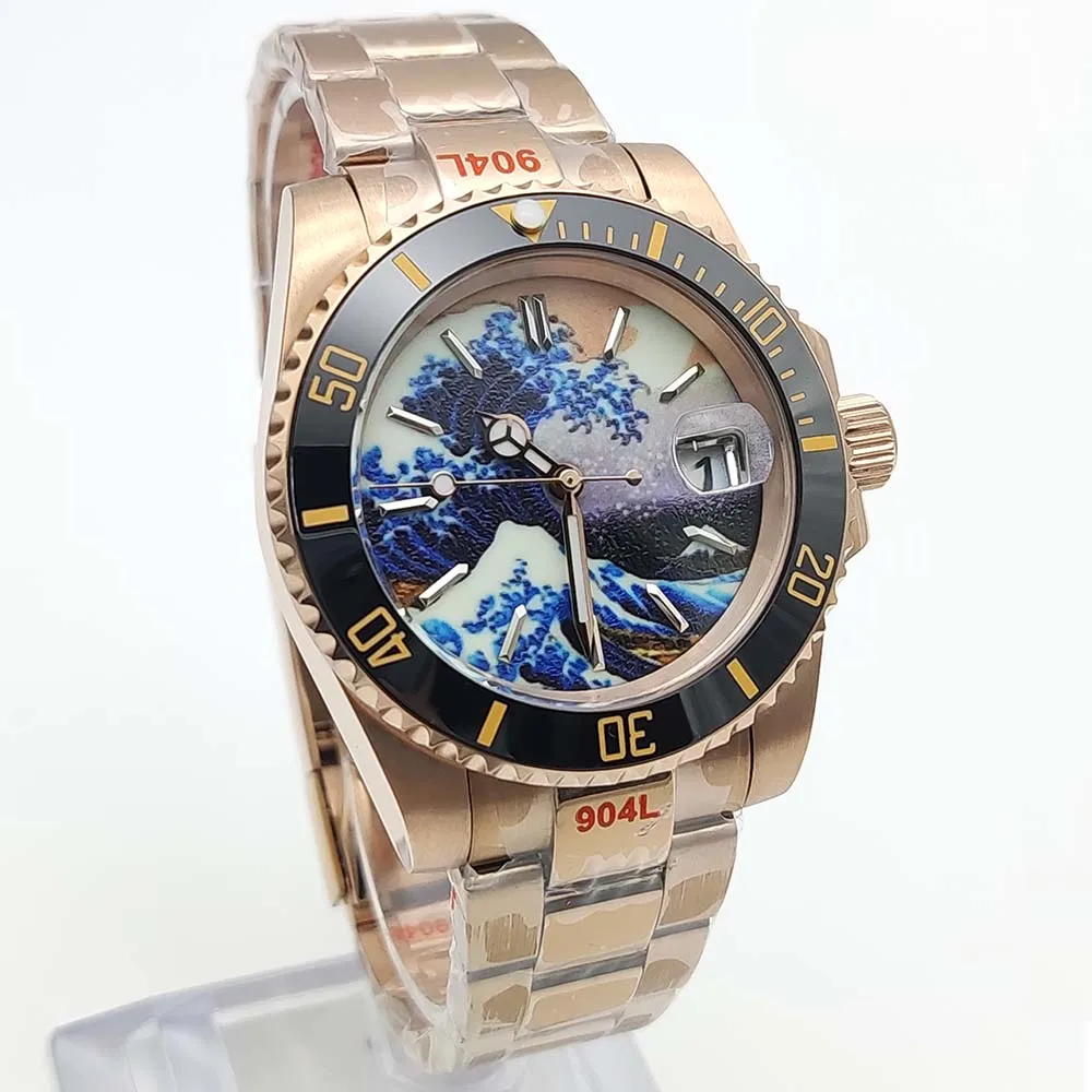 Men\'s 40mm Rose Gold Luxury Fashion Business Men\'s Watch NH35 Calibre Night Full Luminous Dial Sapphire Glass Water Resistant