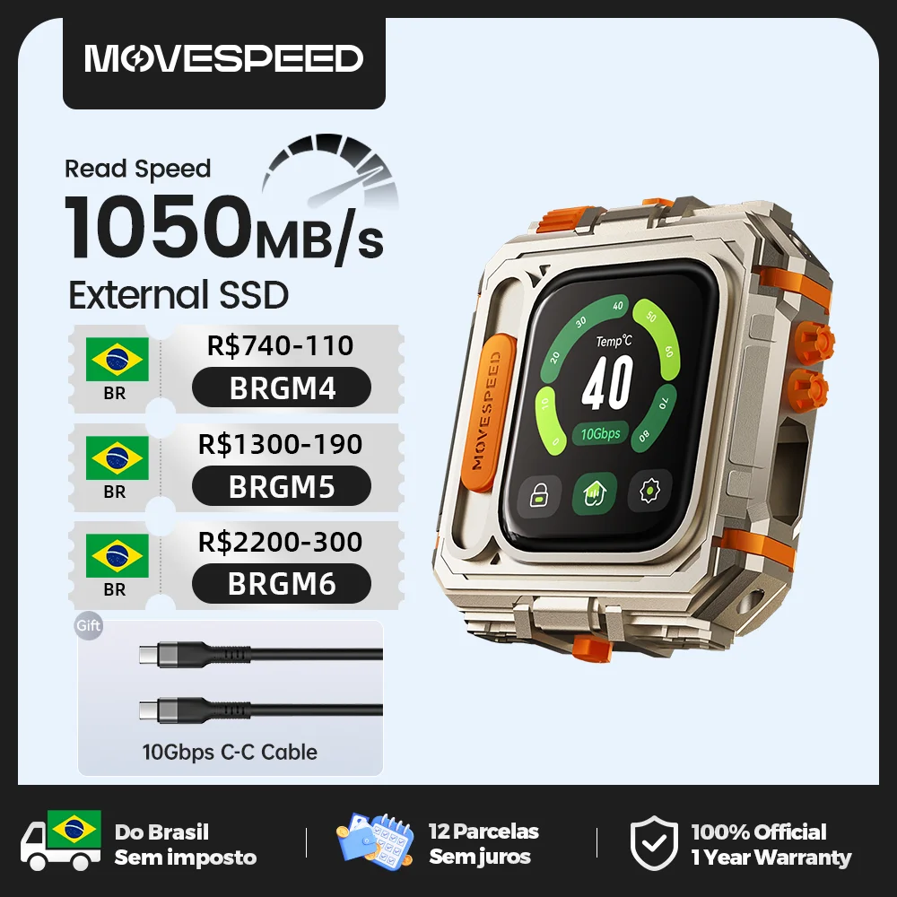 Movespeed gd10 1050 mb/s ssd externo 1tb 2tb tela sensível ao toque criptografia portátil unidade de estado sólido para iphone 15/16/17 pc smartphone