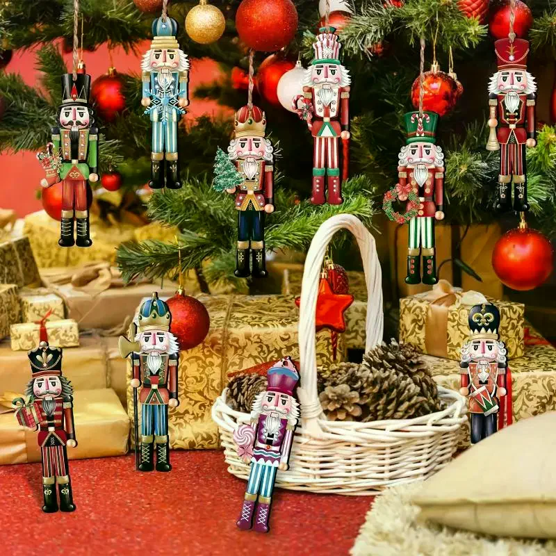 12PCS Nutcracker Wooden Decorative Set - Christmas Gift, Party Decoration And Home Decor