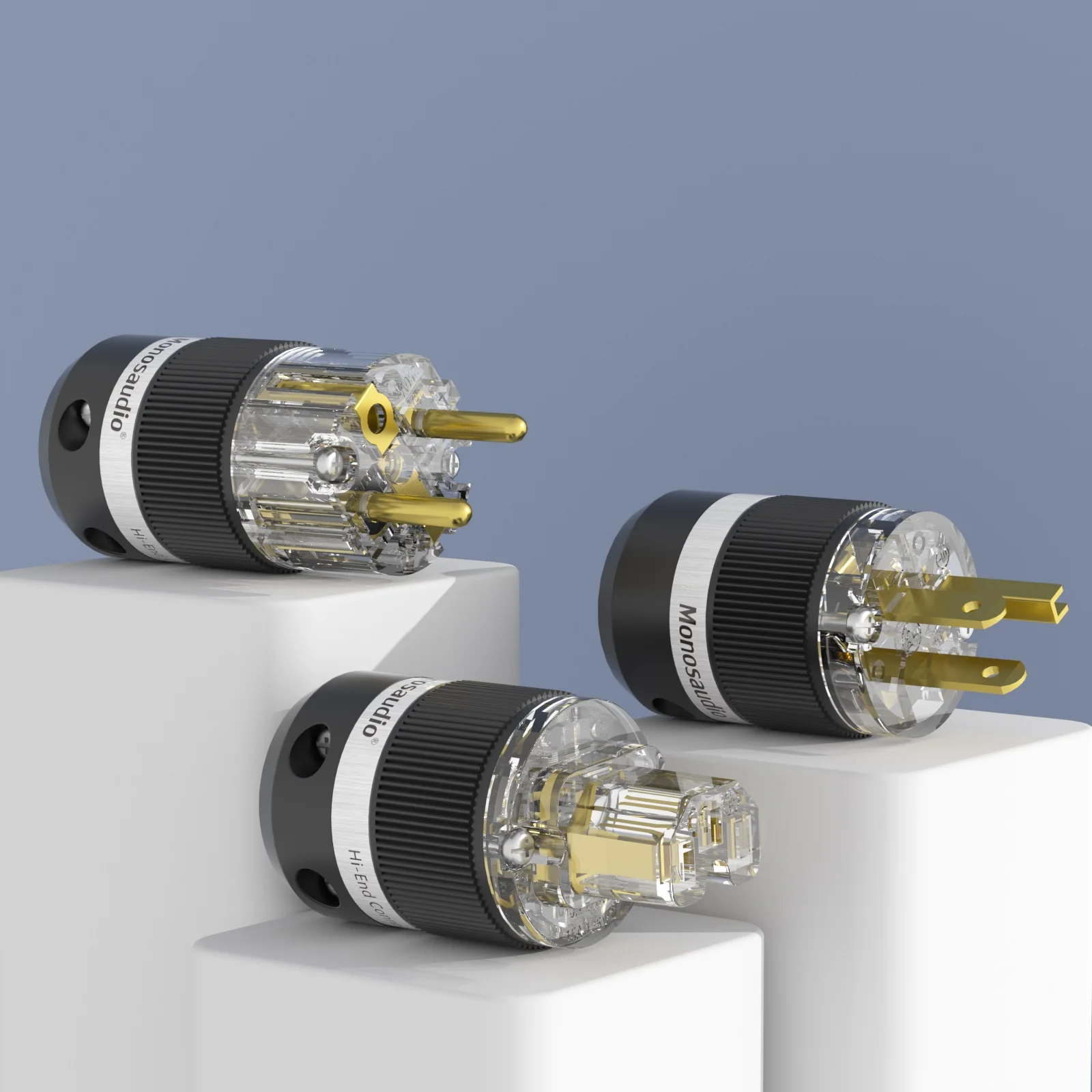 Monosaudio E101G/F101G Transparent Pure Copper Gold Plated EUR Schuko Hifi Power Cord Cable Power Plug IEC Female Connector