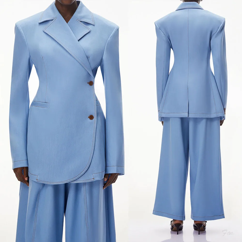 Elegant Women's Evening Dresses Suit Gown Notched Lapel Two Button Jacket Pants For Female Satin 2 Pieces Suit Customized