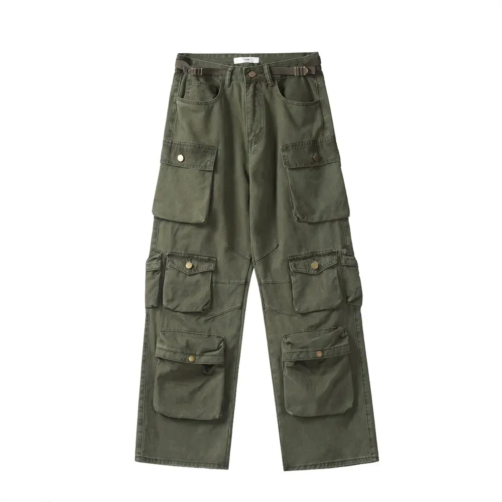 Pantalones Cargo con múltiples bolsillos para hombre, pantalón de herramientas Harajuku, pantalones de pierna ancha holgados Vintage, ropa de calle informal, pantalones de fregado de Hip-hop